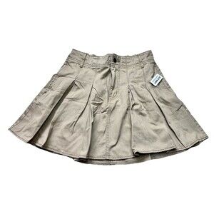 Old Navy Khaki Pleated Mini Skirt Women M Beige A Line Preppy Old Money Office